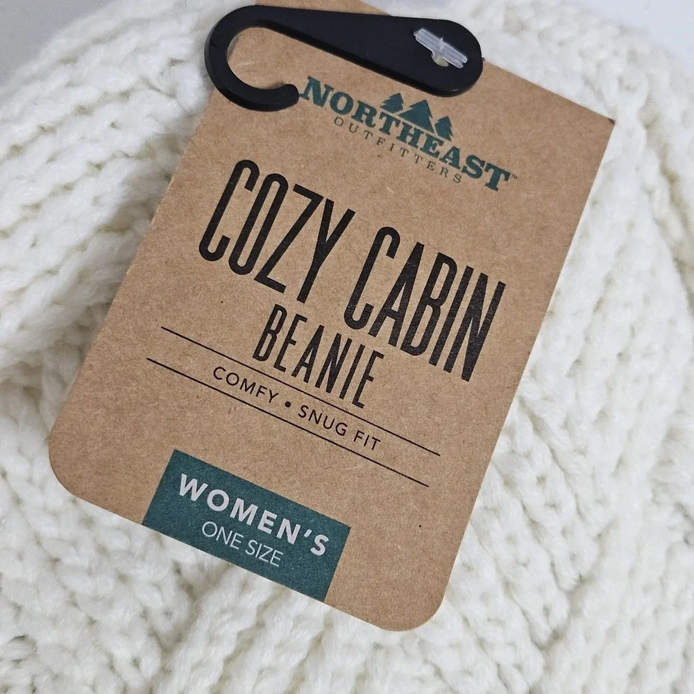 Northeast Outfitters‎ Beanie White Cozy Cabin Diamond Weave Knit Fleece NWT